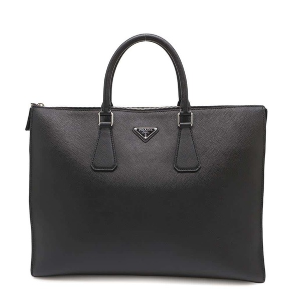 Prada Handbags - Prada Tote Bag Triangle Logo Saffiano Leather Black